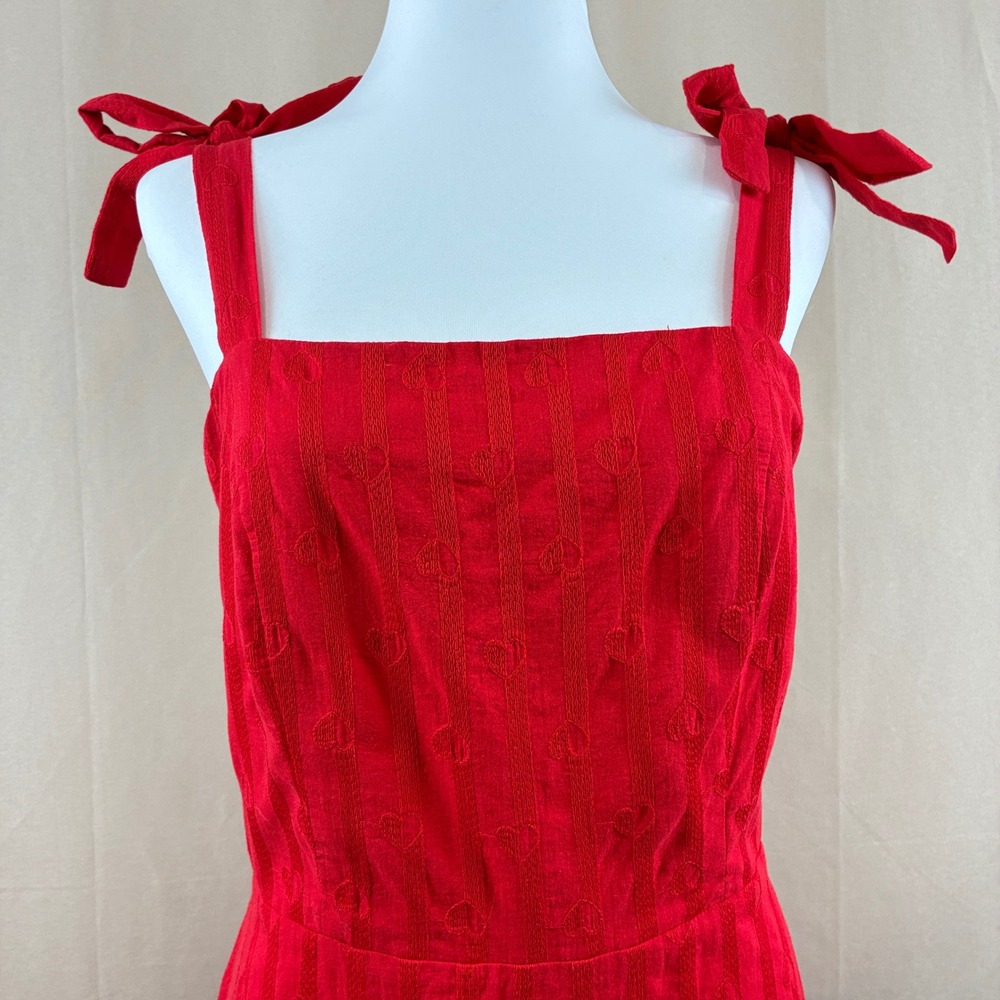 Draper James RSVP Womens L Midi Dress Red Heart Embroidered Cottagecore Summer - Picture 7 of 14